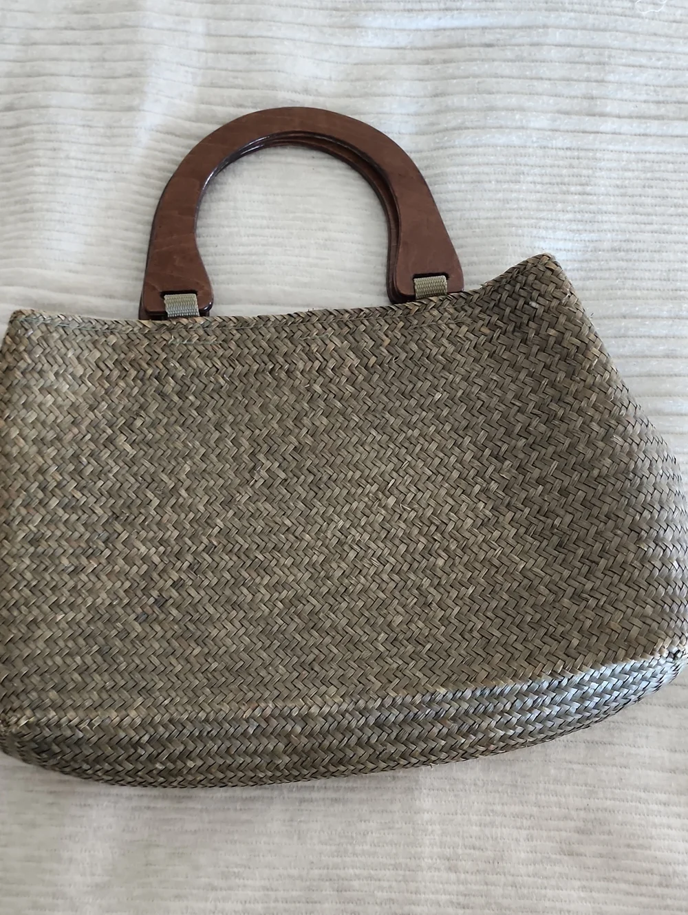 St. Johns Bay Woven Straw Tote Bag with Brown Wood Handles